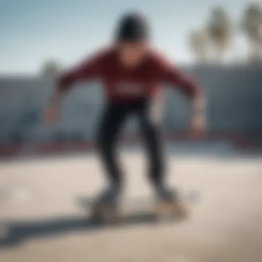 Skater wearing the adidas Mini Logo Hat while performing a trick at a skate park.