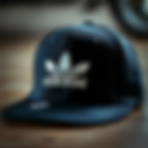 Detailed view of the Adidas snapback hat showcasing its logo and design elements