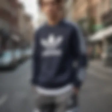 Stylish layering of Adidas crew neck sweatshirt in street fashion