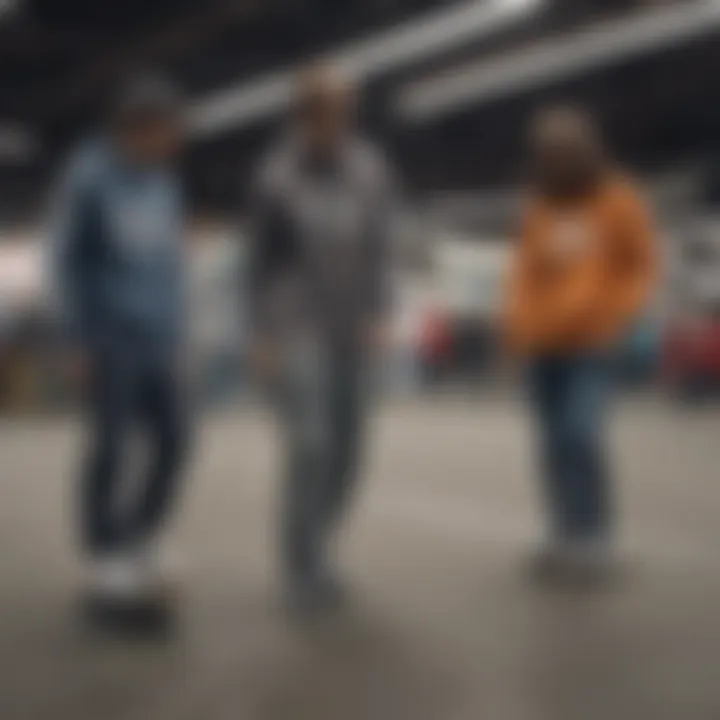 Group of skateboarders wearing Adidas sweatshirts in action