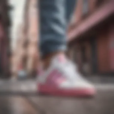 Street style featuring Adidas white with pink stripes footwear