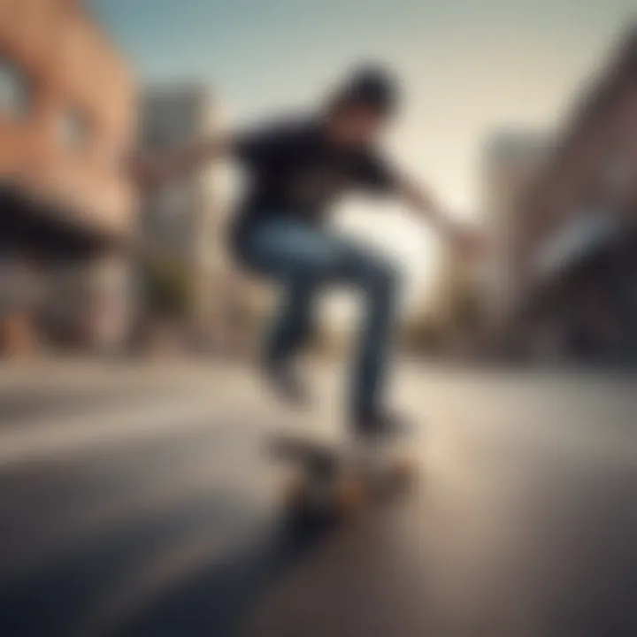 A skateboarder performing a trick on an urban street