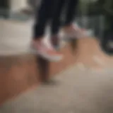 A close-up of authentic Vans shoes on a skateboarding ramp