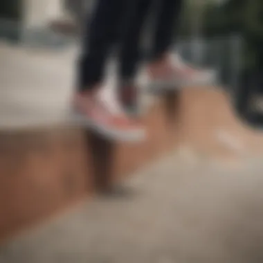 A close-up of authentic Vans shoes on a skateboarding ramp