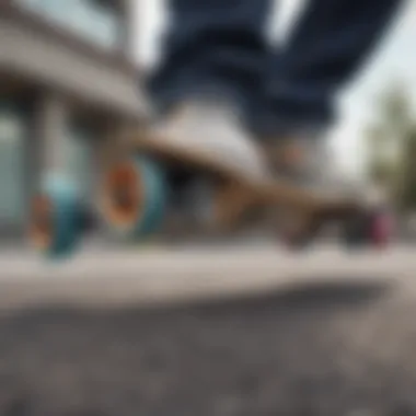 Close-up view of a boosted loaded skateboard showcasing its advanced design and technology.