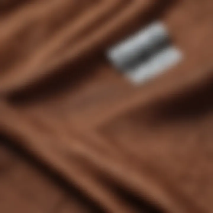 Close-up of fabric texture and graphic design of brown shorts