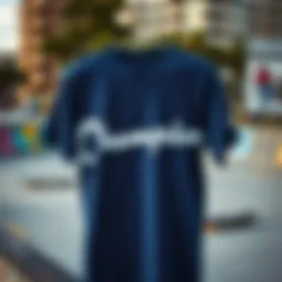 Champion Script T-shirt displayed in an urban skate park setting