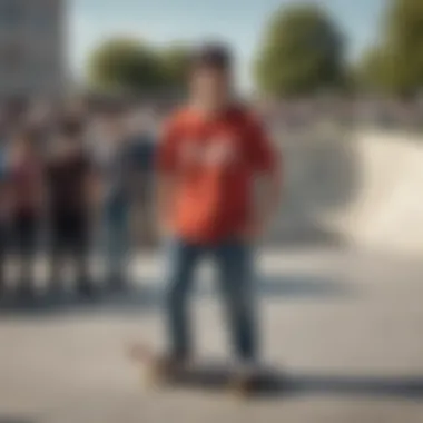 A group of skateboarders wearing Champion Tees at a skate park.