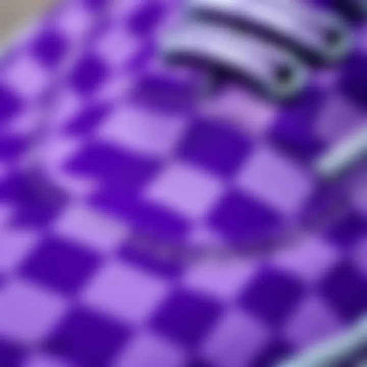 Close-up of the purple checkered pattern
