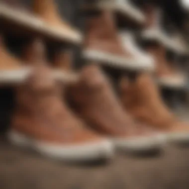 A collection of various brown hightop shoe models