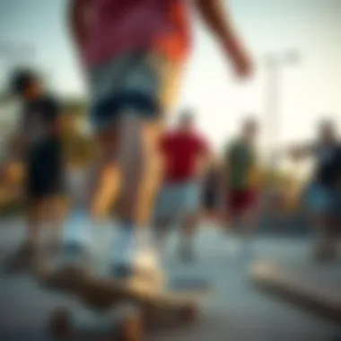 Group of skateboarders enjoying a session in casual attire