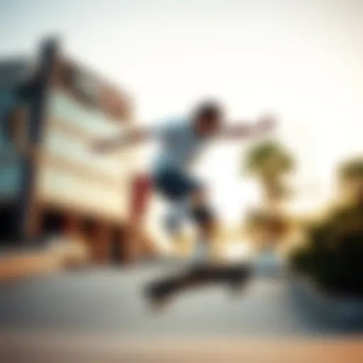 Skateboarding in Style and Comfort Skateboarder performing a trick in sweat shorts