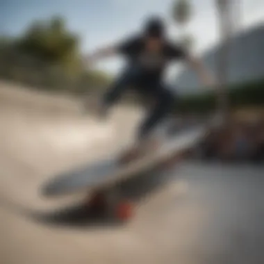 Skater performing tricks on the Deathwish 8.25 deck on a half-pipe