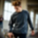 Cutting-edge Style: Drop Shoulder Long Sleeve T-Shirt in Skateboarding Stylish drop shoulder long sleeve t-shirt on a skateboarder