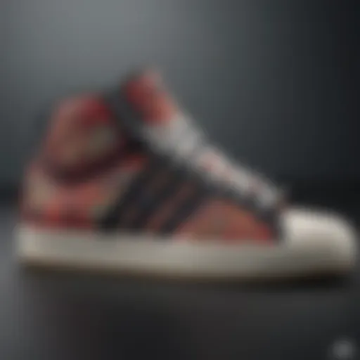 Close-up of Adidas skate high tops showcasing unique design elements