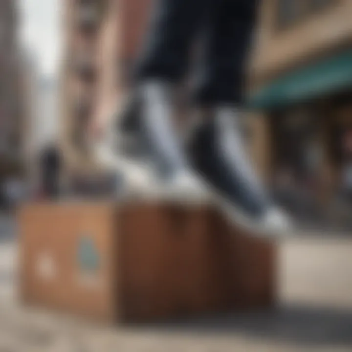 A group of skaters wearing Adidas high tops in an urban setting