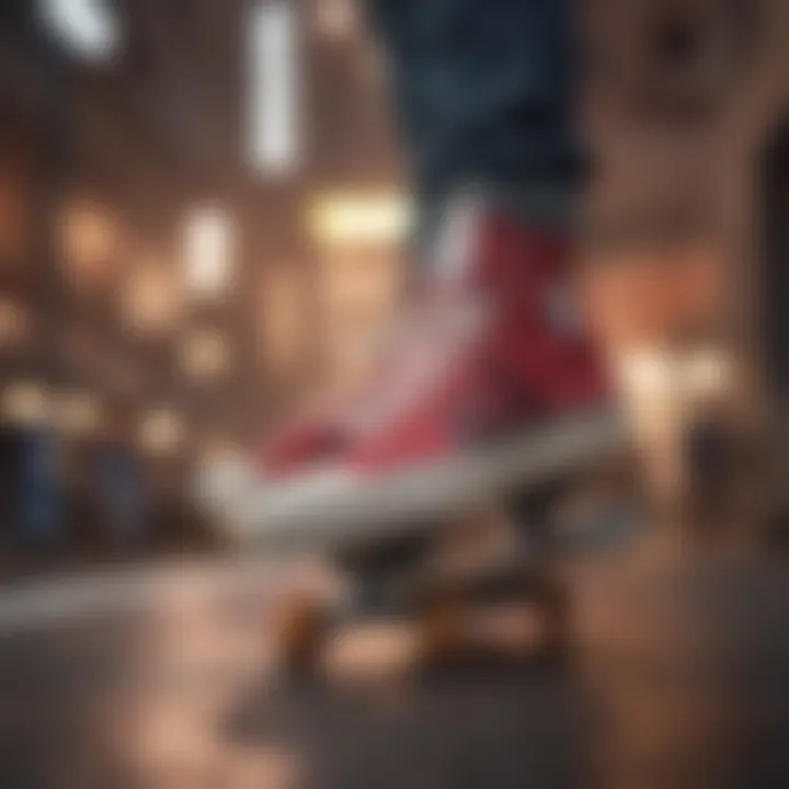 Adidas skate high tops on a skateboard during a trick