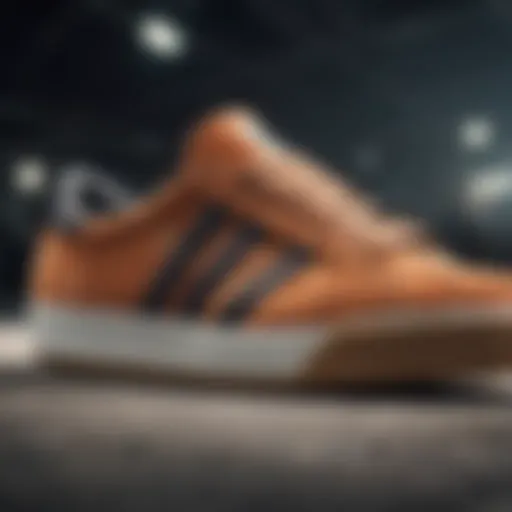 A close-up view of Adidas skate shoes showcasing their unique design and texture