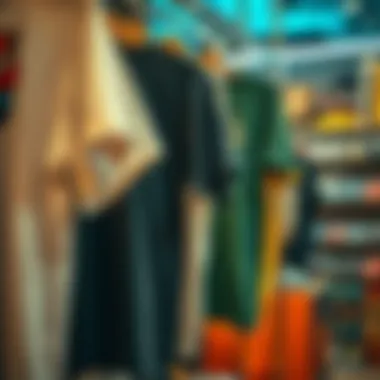 Arrival T-Shirts in a Skate Shop An artistic shot of t-shirts hanging in a trendy skate shop.