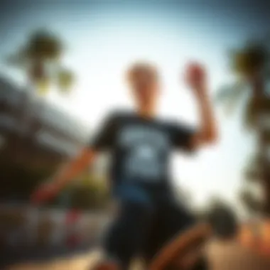 Customized Arrival T-Shirt in Action A close-up of a skateboarder sporting a customized arrival t-shirt.