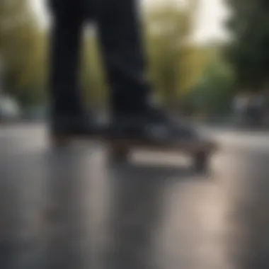 Group of skaters wearing black low Vans at a skate park