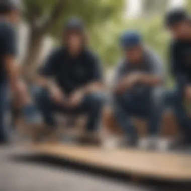 A diverse group of skateboarders gathered, discussing the impact of board dimensions on performance.