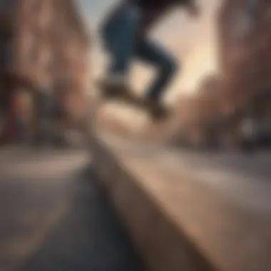 A skateboarder performing tricks on a Blind 8.25 skateboard in an urban setting.