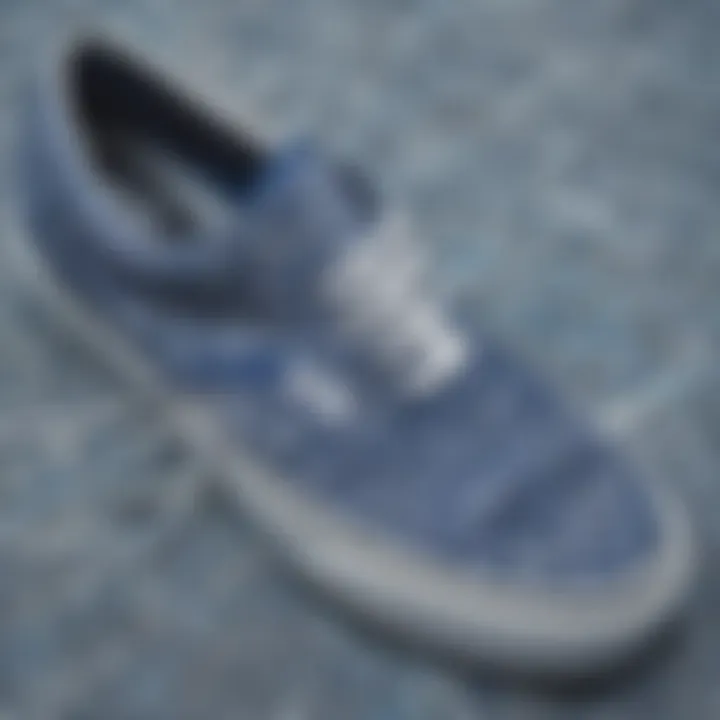 Close-up view of blue bandana print Vans showcasing intricate patterns