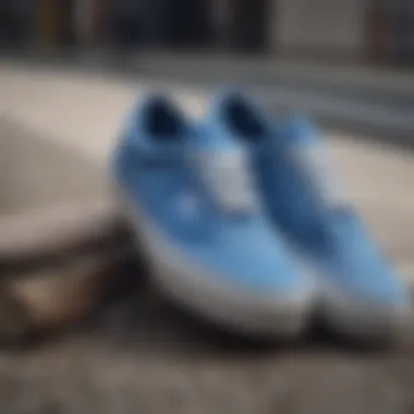 Close-up of blue Vans showcasing eco-friendly materials