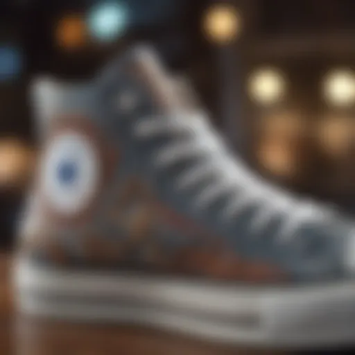 A close-up view of Converse high tops showcasing intricate design details