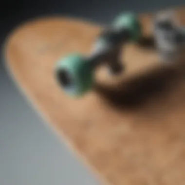 Close-up of the materials used in a creature-shaped skateboard deck, highlighting texture and craftsmanship.