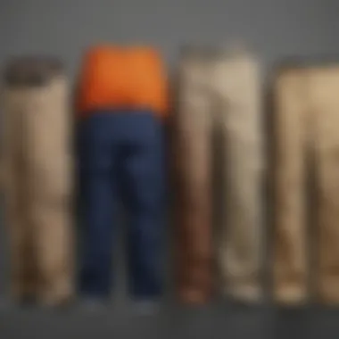 Various colors and styles of Dickies cargo pants displayed together