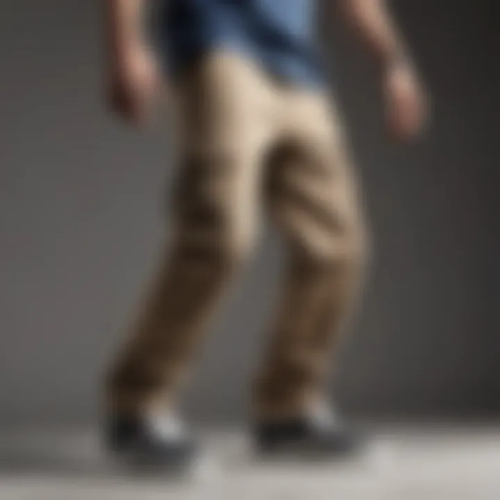 Side view of a skateboarder in action wearing Dickies cargo pants