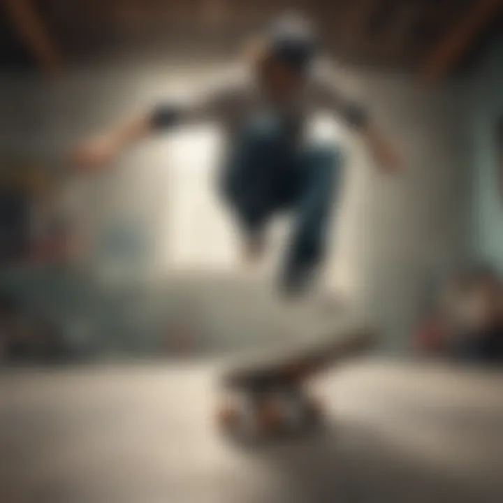 Skateboarder performing a trick wearing Emerica shoes