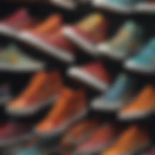 A close-up view of vibrant flame shoe designs showcasing unique patterns