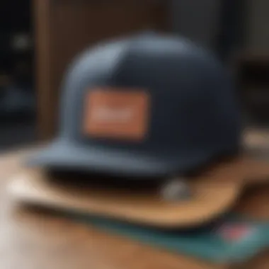 Herschel Snapback Hat and Skateboard Fusion Stylized arrangement of Herschel Snapback Hat with skateboard