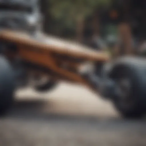 Close-up view of hollow skateboard truck construction