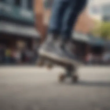 An individual demonstrating skating techniques using Impala sidewalk skates.