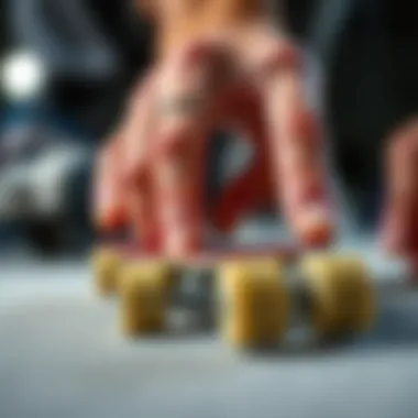 Close-up of skilled fingerboarding tricks being performed