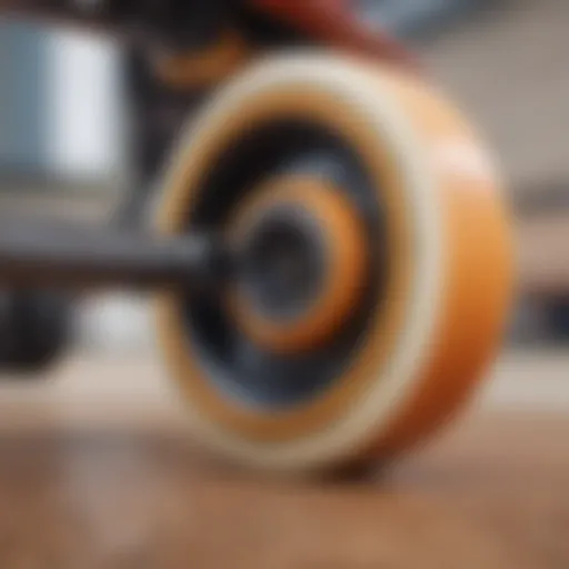 Detailed view of a 70mm longboard wheel showcasing its unique design