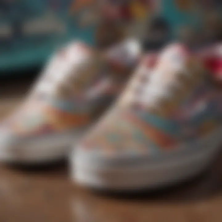 Close-up of the intricate designs and colors on a pair of Vans.