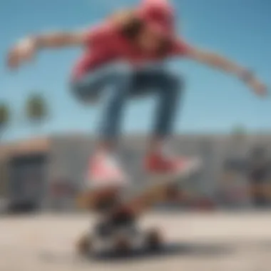 A skateboarder performing a trick while wearing stylish multi-colored Vans.