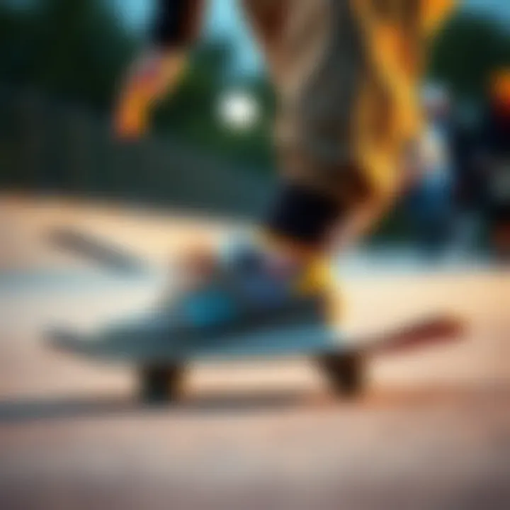 Skateboarder performing tricks while wearing New Balance sneakers