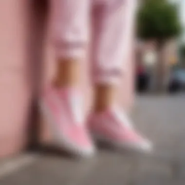 Fashionable street style featuring Pink and White Old Skool Vans