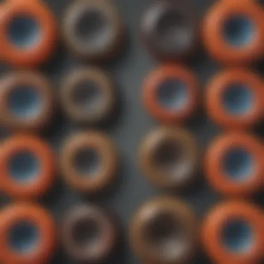 Comparison of different types of polyurethane skateboard wheels in various colors