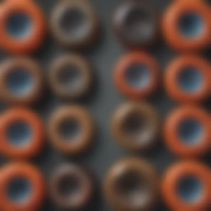 Comparison of different types of polyurethane skateboard wheels in various colors