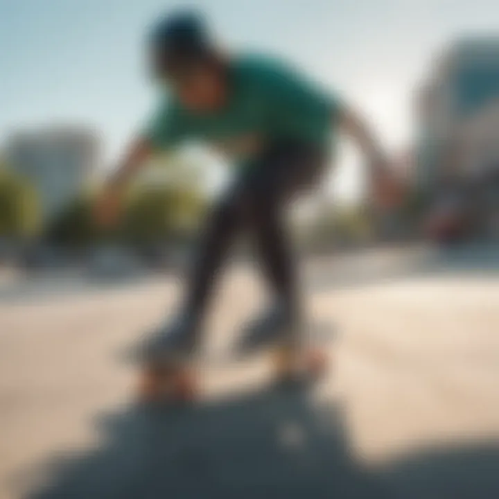A skateboarder riding under bright sunlight, highlighting the clarity provided by Prizm Jade Iridium lenses.
