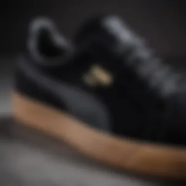 Close-up view of the Puma Suede Black showcasing its premium materials and craftsmanship