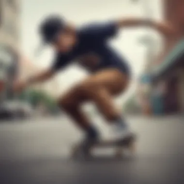 Close-up of a skateboarder wearing a hold tight short sleeve during a trick