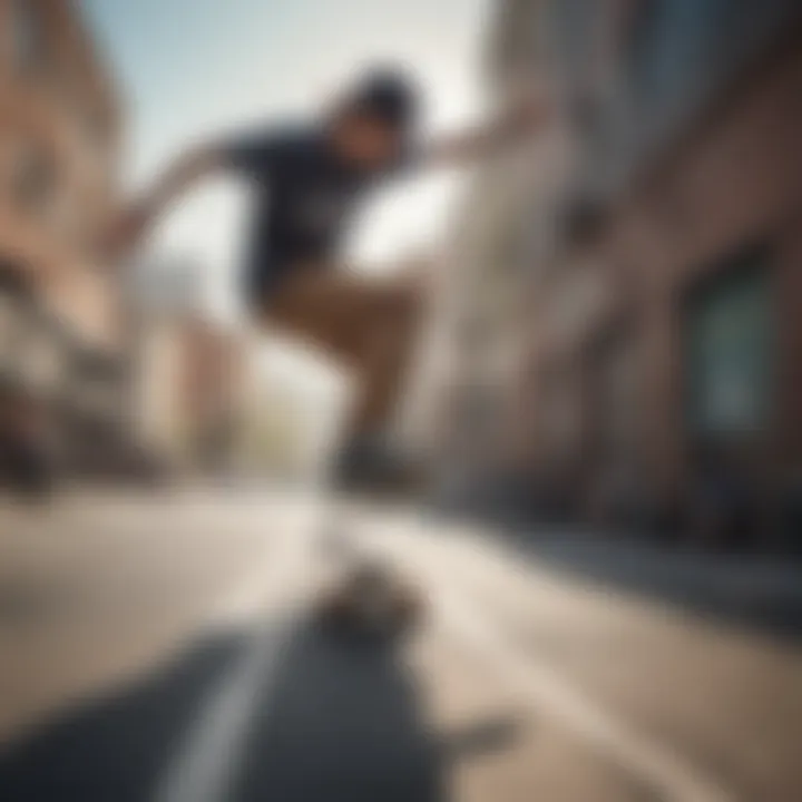 Skateboarder performing a trick with a focus on the comfort of hold tight short sleeve